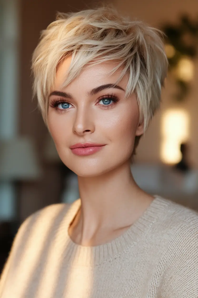 Best Fall 2025 Pixie Haircuts for Every Face Shape - Choppy Platinum Pixie with Layered Texture
