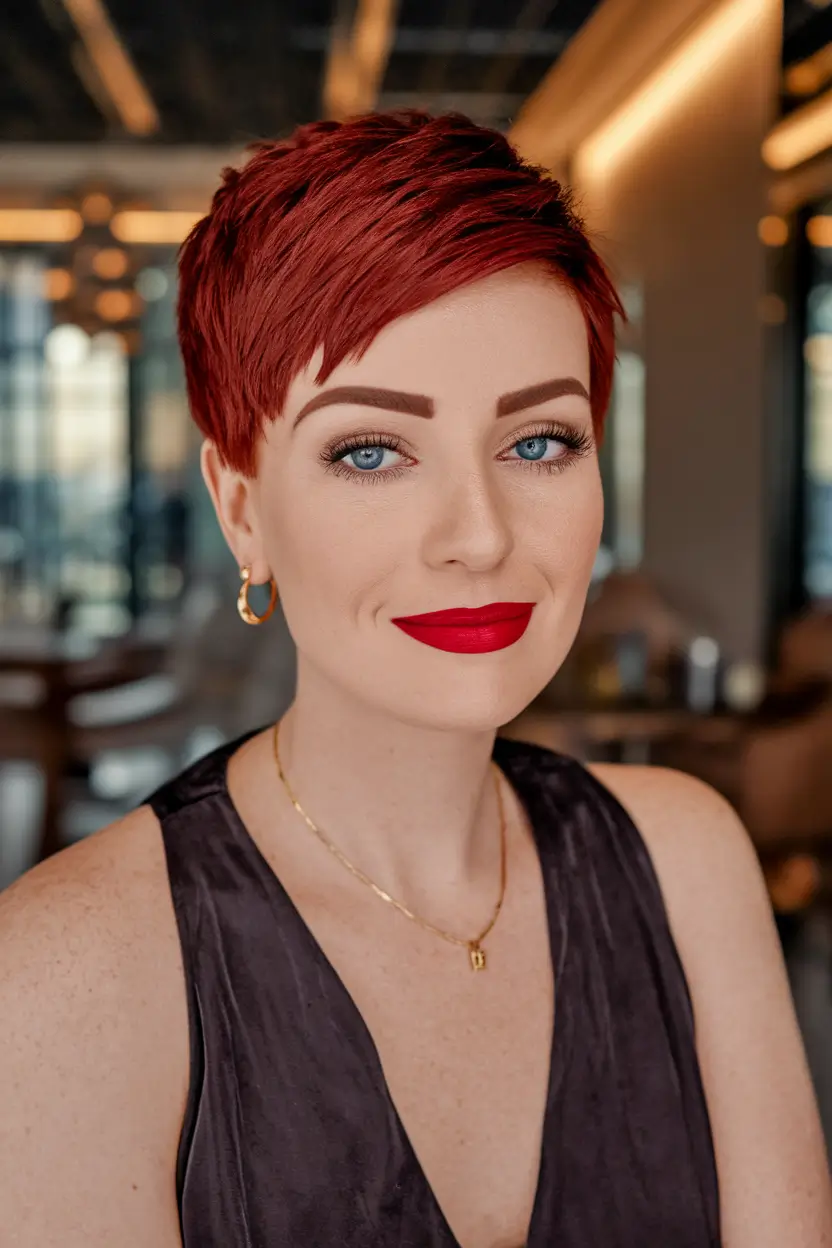 Best Fall 2025 Pixie Haircuts for Every Face Shape - Cherry Red Crop with Classic Silhouette