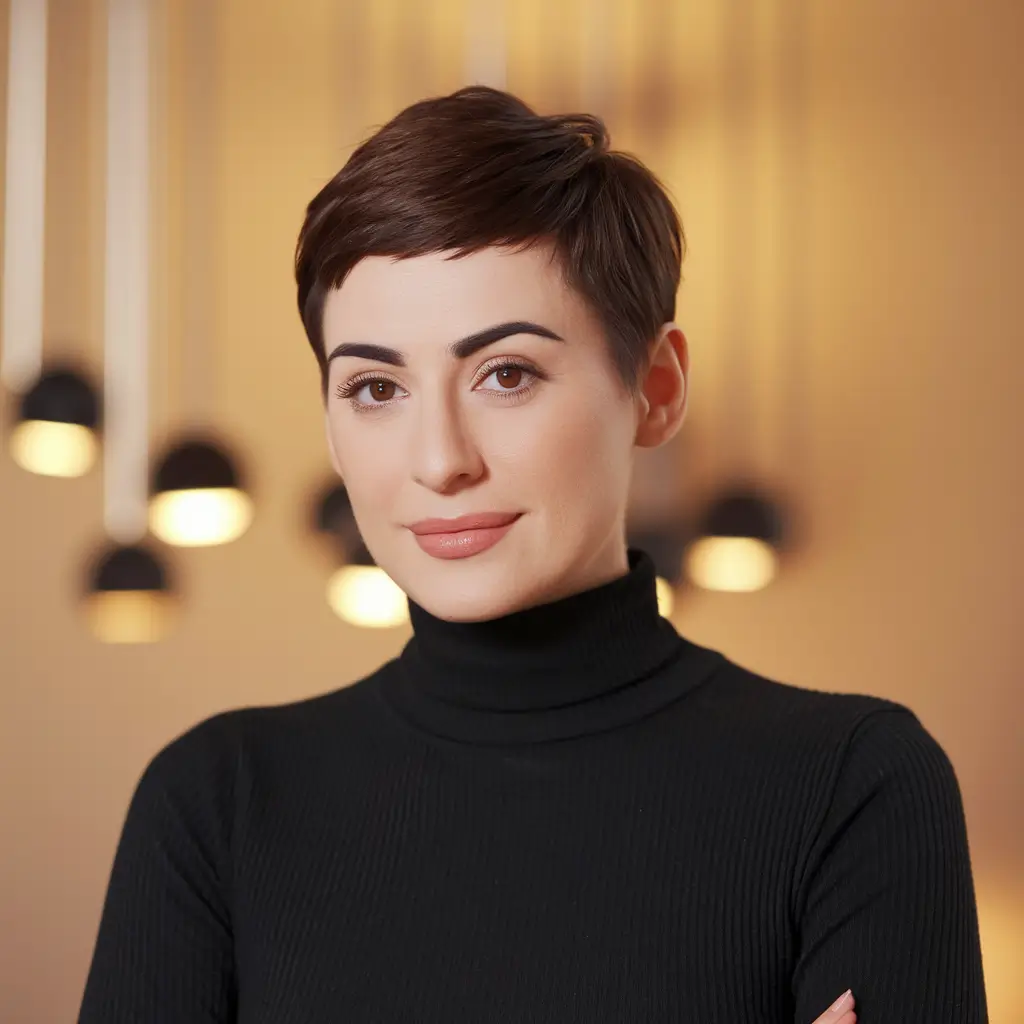 Best Fall 2025 Pixie Haircuts for Every Face Shape - Sleek Brunette Crop with Classic Taper
