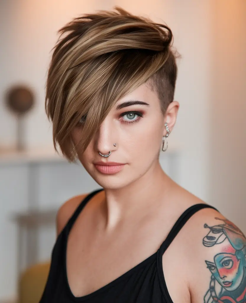Best Fall 2025 Pixie Haircuts for Every Face Shape - Asymmetrical Undercut Pixie with Caramel Highlights