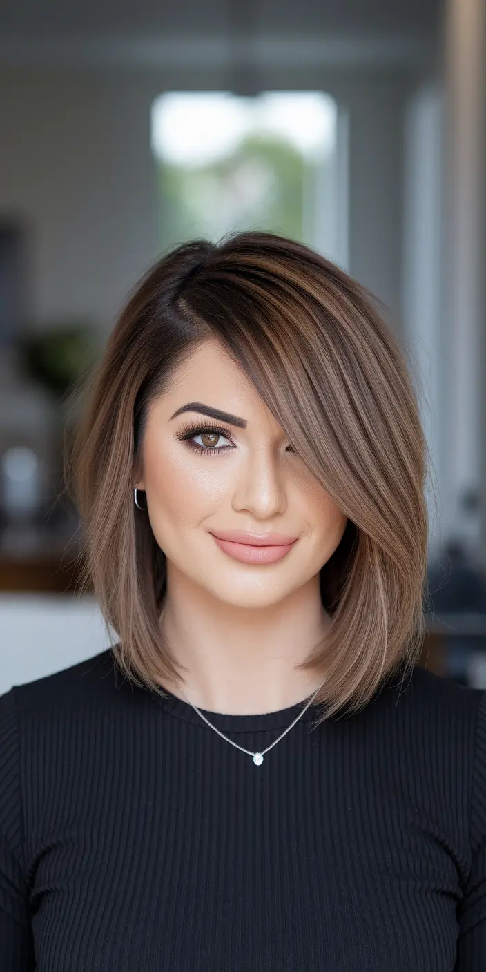 Best Fall Hair Color Trends for 2025+Neutral Bronde Sleek Lob