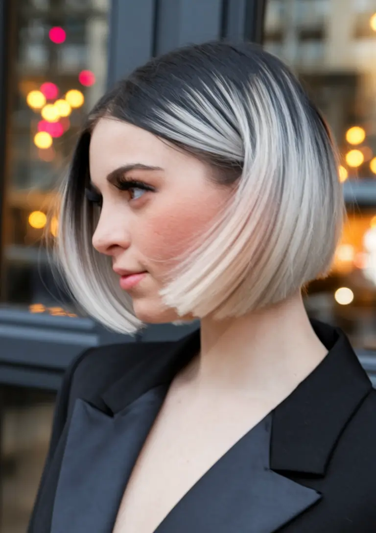 Best Fall Hair Color Trends for 2025+High-Contrast Ice Blonde Bob with Shadow Root