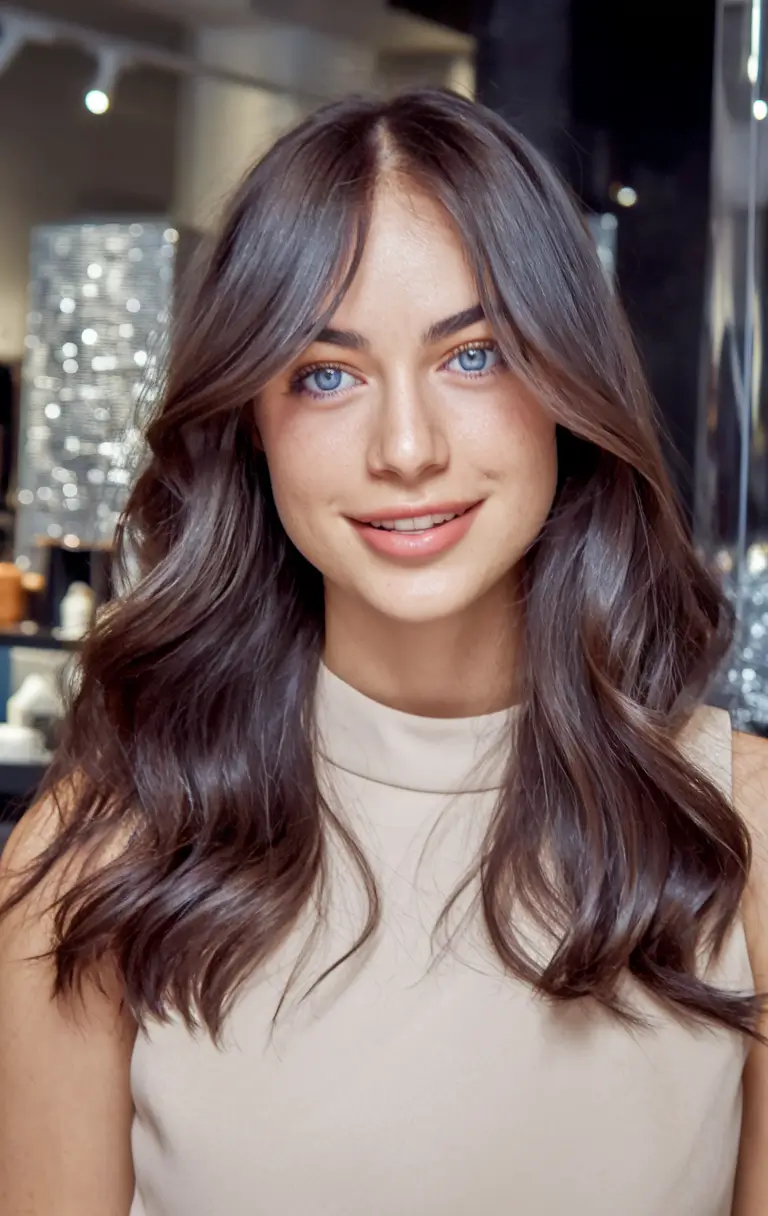 Best Fall Hair Color Trends for 2025 Soft Chocolate Curtain Bangs