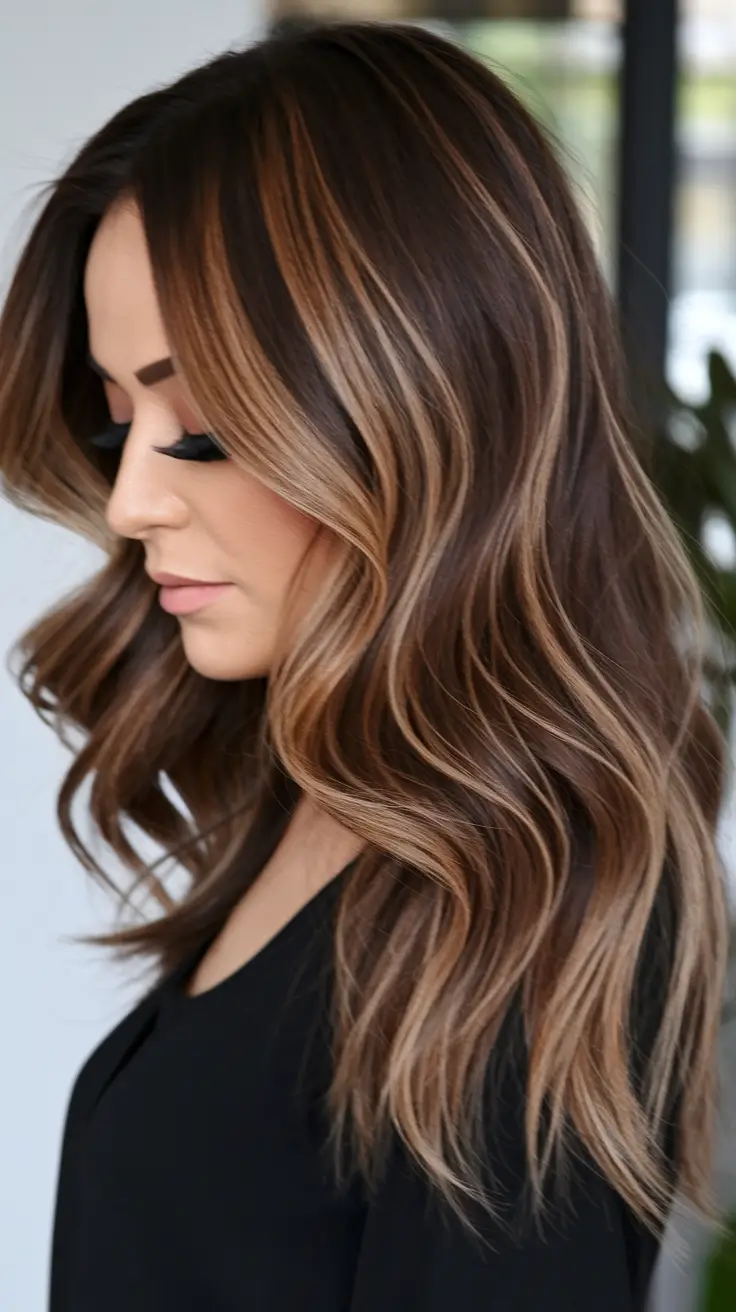 Best Fall Hair Color Trends for 2025+Hazelnut Mocha Blend with Luxurious Volume