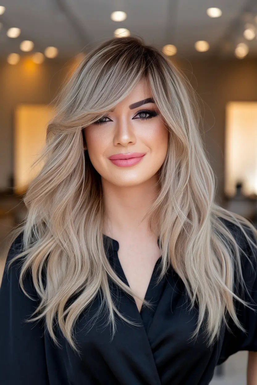 Best Fall Hair Color Trends for 2025+Champagne Blonde with Soft Feathered Layers