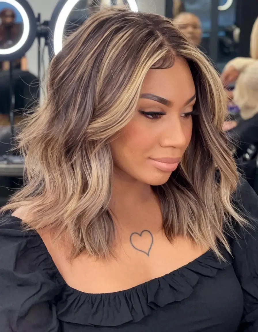 Best Fall Hair Color Trends for 2025+Toasted Blonde Highlights on Dimensional Brown Base