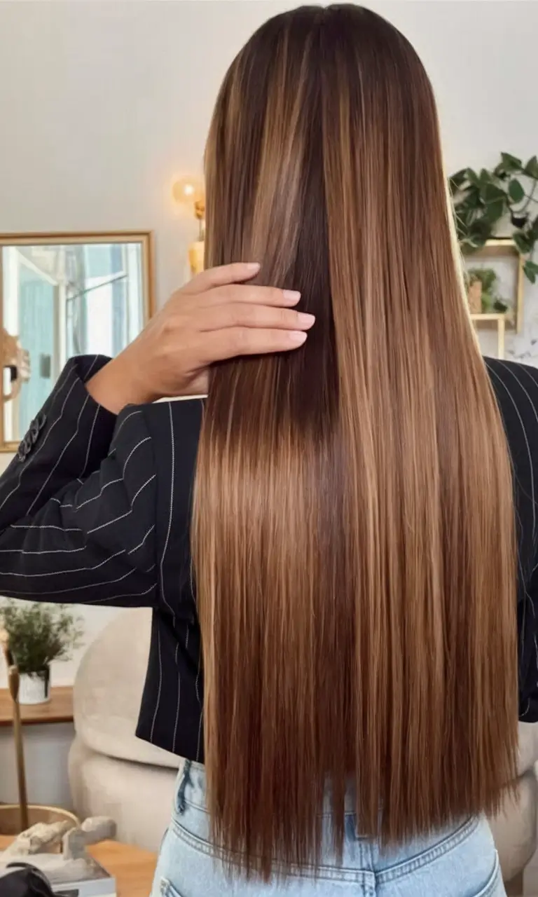 Best Fall hairstyle for Long Hair in 2025 Warm Brunette Sleek Layers