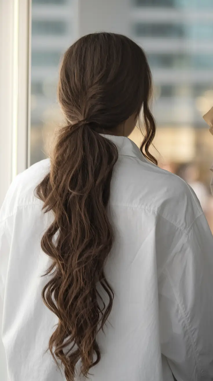 Best Fall hairstyle for Long Hair in 2025 Relaxed Fall Ponytail with Loose Texture