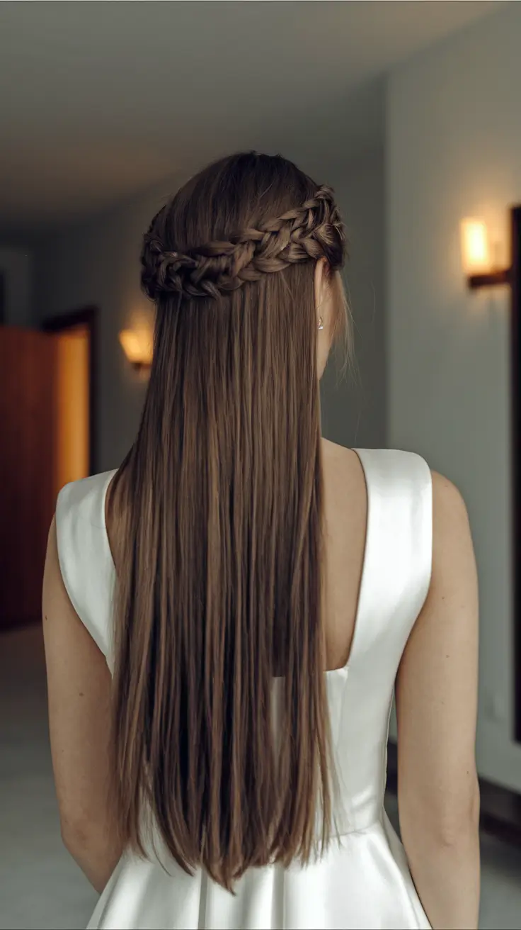 Best Fall hairstyle for Long Hair in 2025 Bohemian Braided Crown with Straight Length