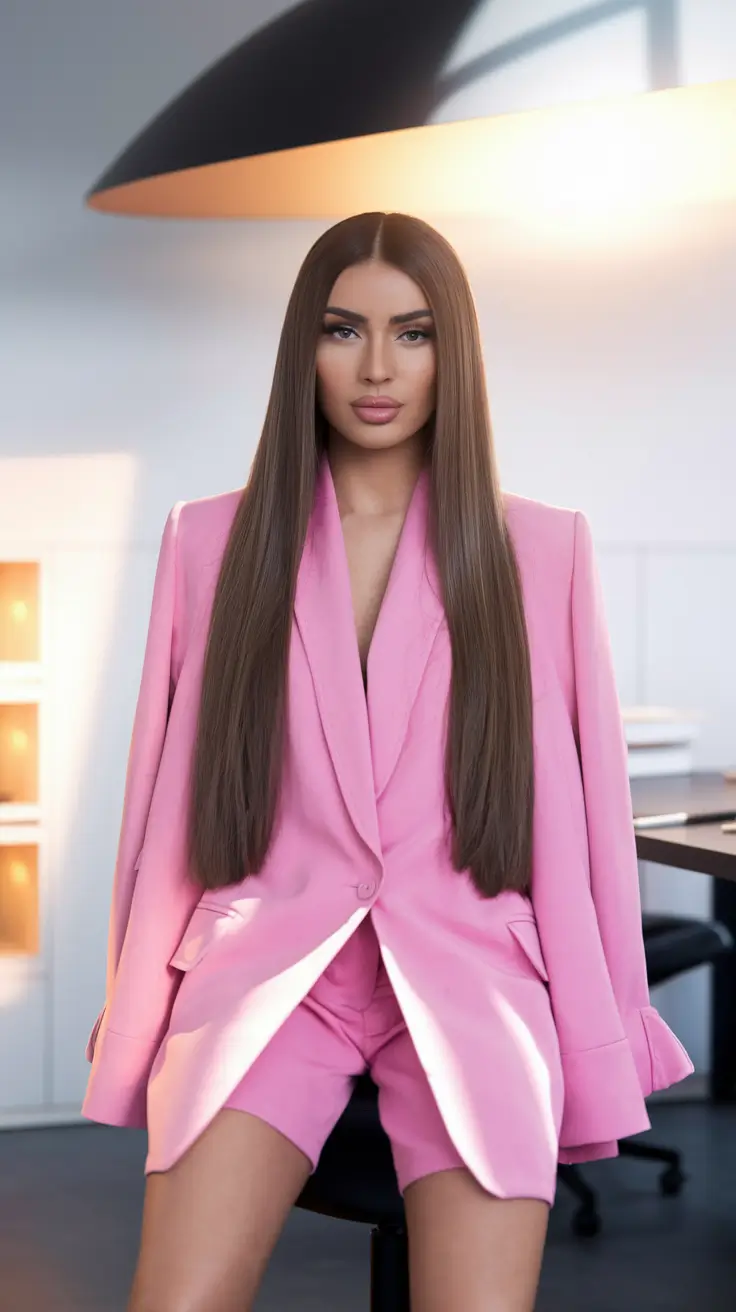 Best Fall hairstyle for Long Hair in 2025 Polished Chestnut Length with Middle Part