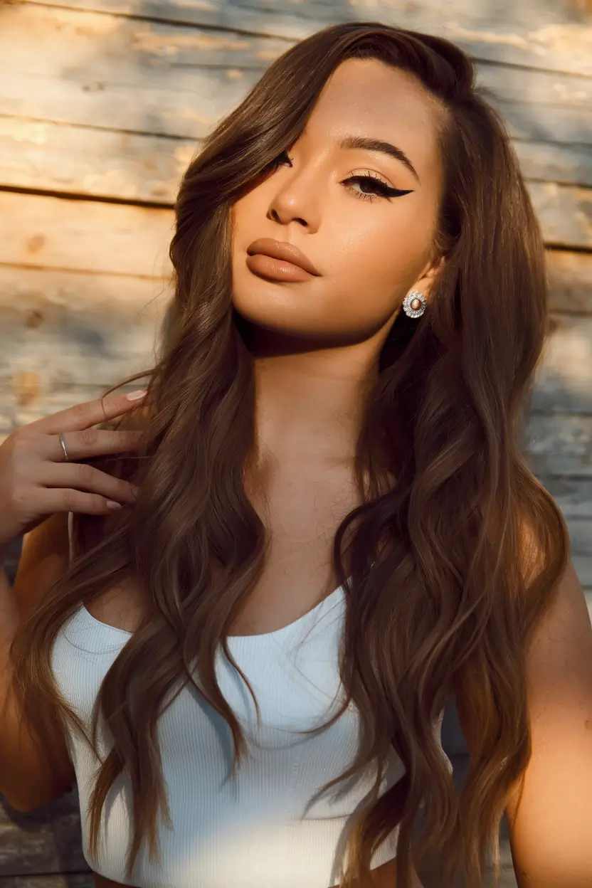 Best Fall hairstyle for Long Hair in 2025 Rich Cinnamon S-Curls with a Modern Part