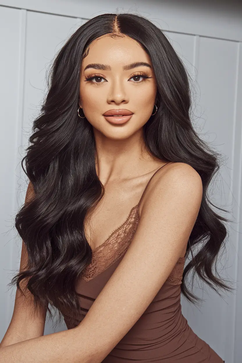 Best Fall hairstyle for Long Hair in 2025 Voluminous Jet Black Loose Waves