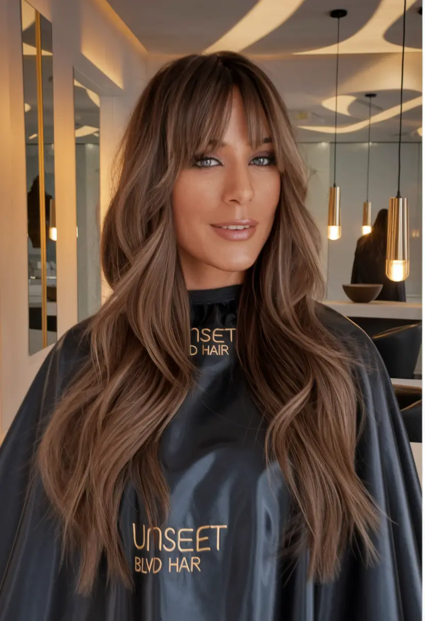 Best Fall hairstyle for Long Hair in 2025 Layered Blowout with Face-Framing Bangs