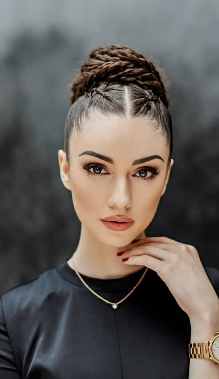 Best Fall hairstyle for Long Hair in 2025 Tight Twisted Crown Bun with Braided Detail