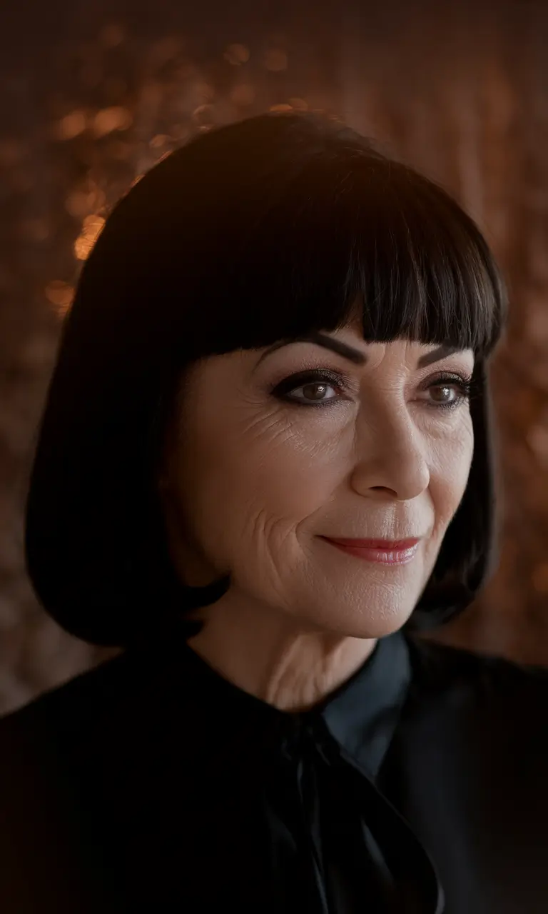 short bob hairstyles women over 40 Classic Short Black Bob with Full Bangs