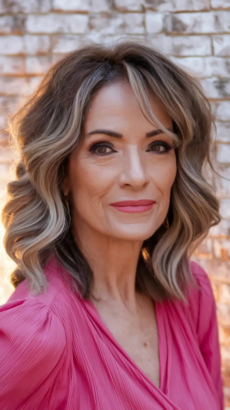 short bob hairstyles women over 40 Layered Short Wavy Bob with Soft Brunette Highlights