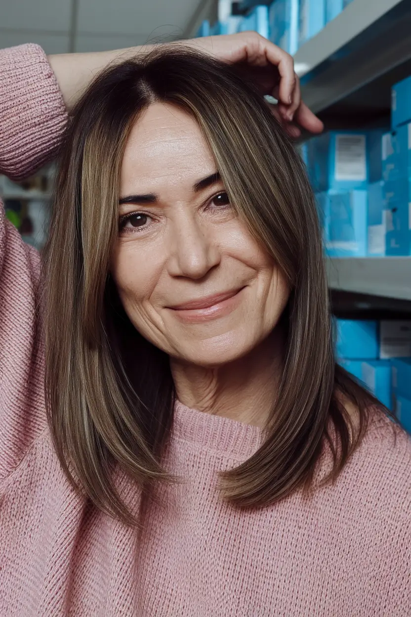 medium hairstyles women over 40 Classic Mid-Length with Subtle Shine