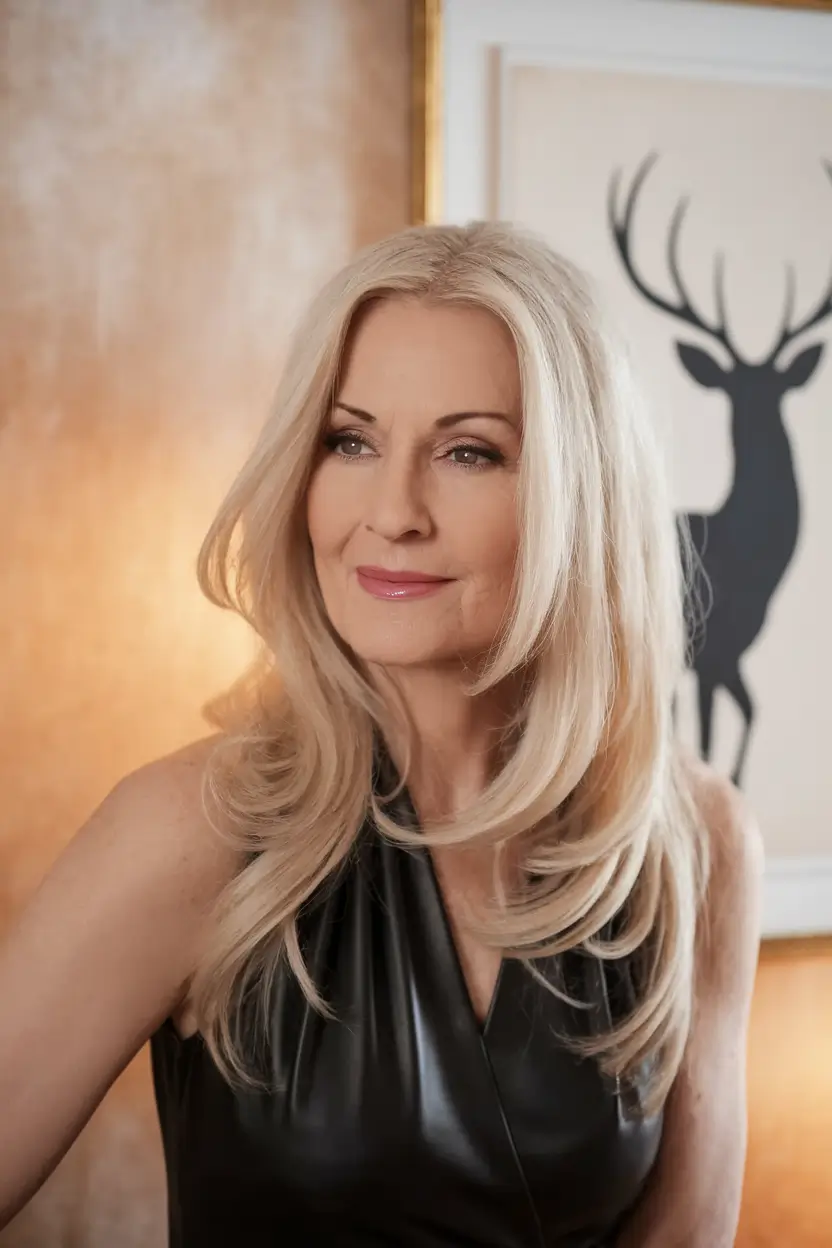 hairstyles women over 40 Feathered Long Blonde Layers with Soft Volume