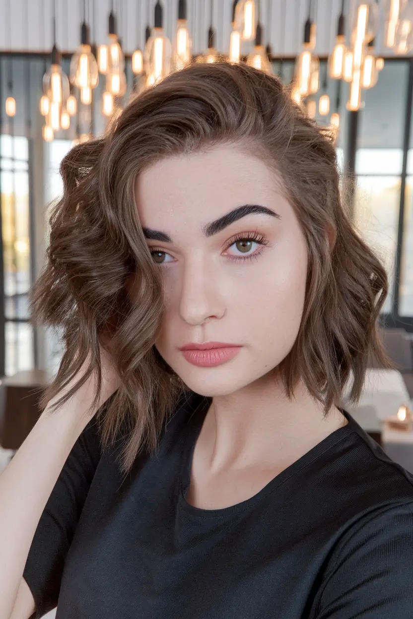 Caramel Fall Hair Colors Ideas 2025 for a Cozy Glow+Textured Chocolate Lob with a Hint of Spice