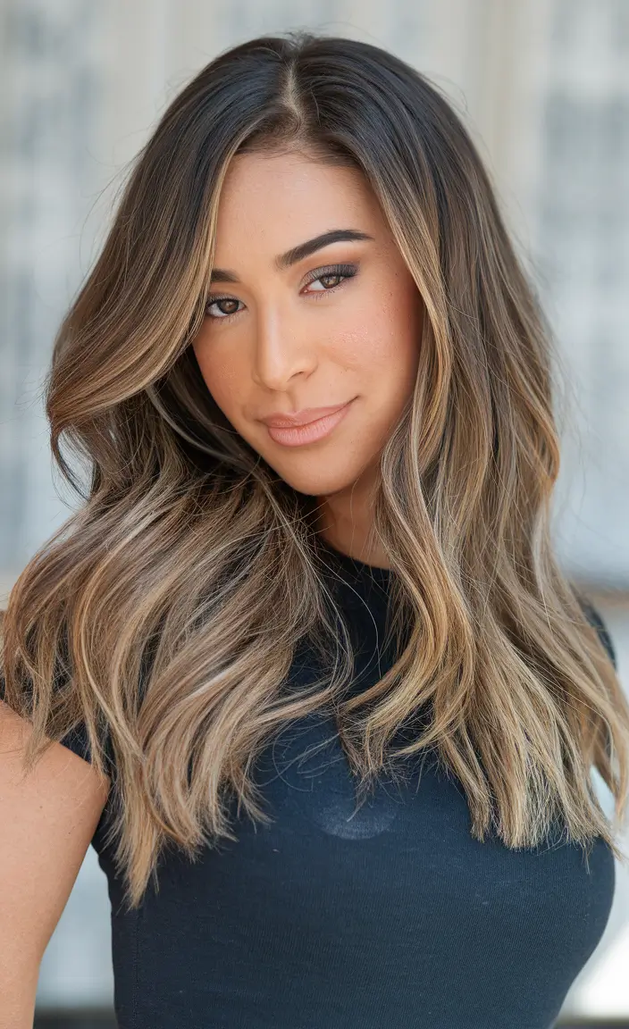 Caramel Fall Hair Colors Ideas 2025 for a Cozy Glow Soft Balayage on Shoulder-Length Warm Brunette