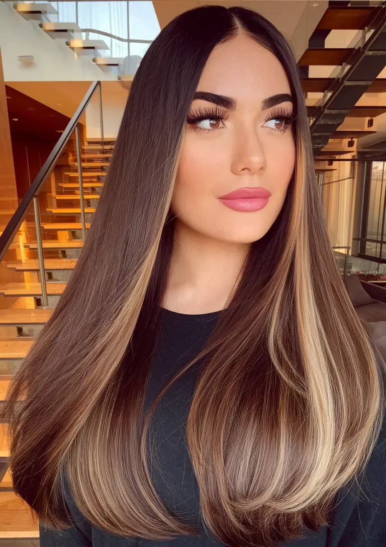 Caramel Fall Hair Colors Ideas 2025 for a Cozy Glow Dimensional Face-Framing Blonde on Deep Brunette Base