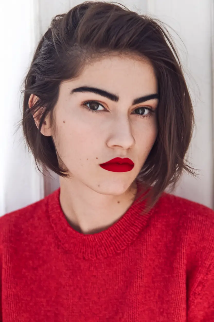 Chic and Easy Short Haircuts for Fall 2025 Chic Tousled Bob with Bold Red Lip