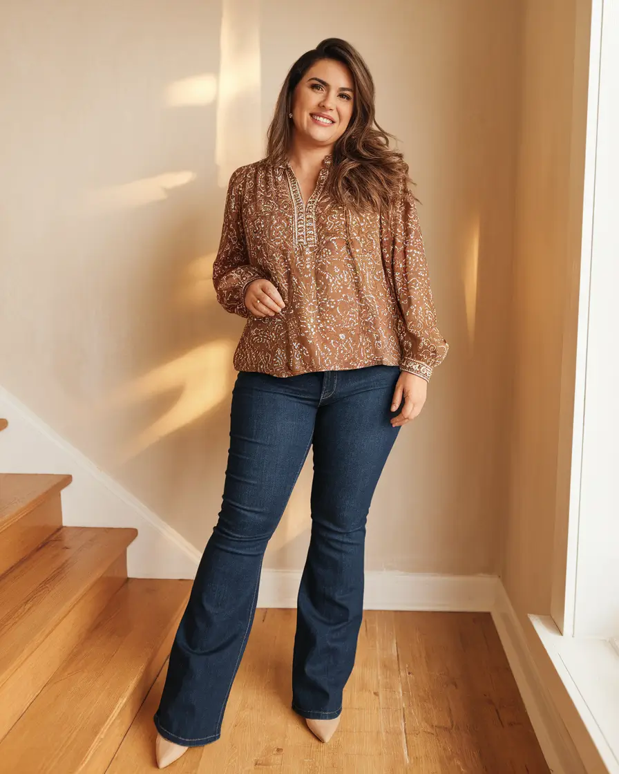 Chic Midsize outfits to Try This Fall 2025+Retro Bootcut & Earthy Print Energy