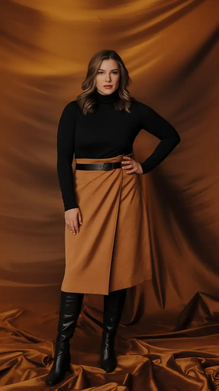 Chic Midsize outfits to Try This Fall 2025+Amber Skirt Power with Knee-High Attitude