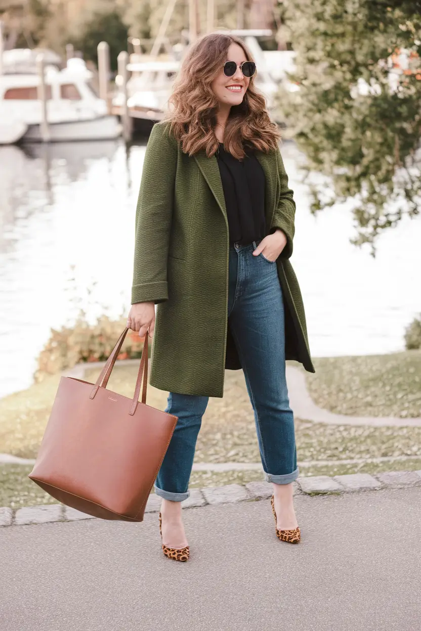 Chic Midsize outfits to Try This Fall 2025+Olive Green & Leopard Print Power Pairing