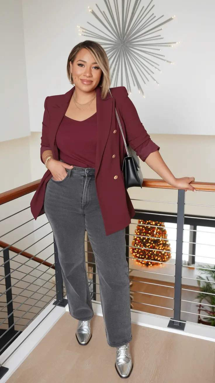 Chic Midsize outfits to Try This Fall 2025+Blazer Confidence 2.0 – Wine Red Edition