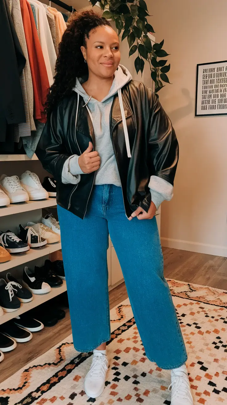 Chic Midsize outfits to Try This Fall 2025+Off-Duty Edge in Leather & Hoodie Layers