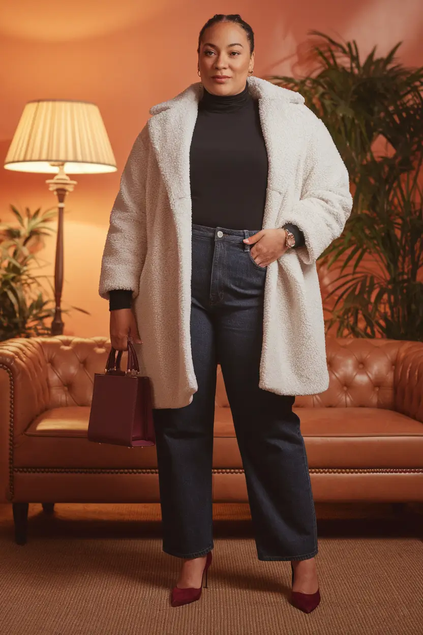Chic Midsize outfits to Try This Fall 2025+Teddy Texture with Merlot Pops