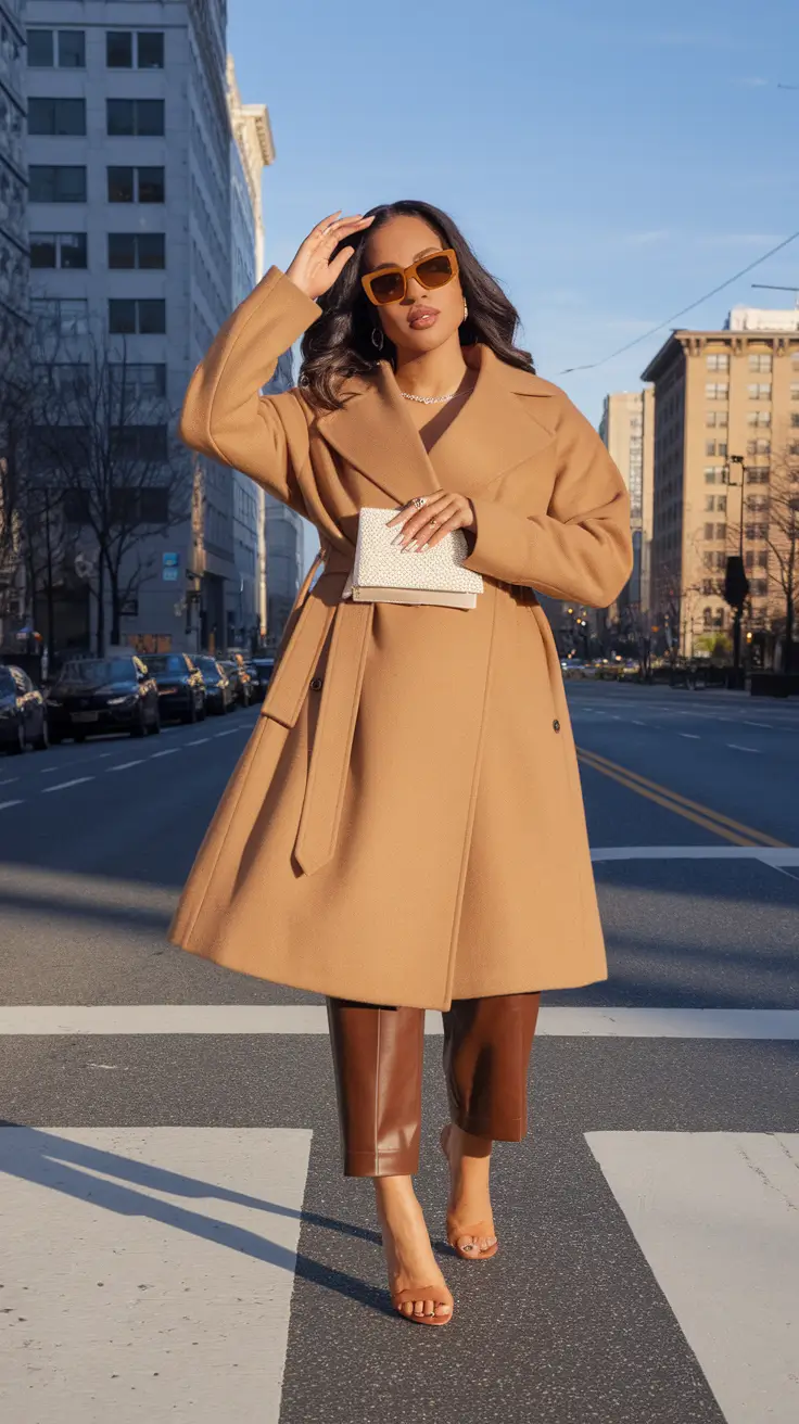 Chic Midsize outfits to Try This Fall 2025+Camel Wrap-Coat Street Statement