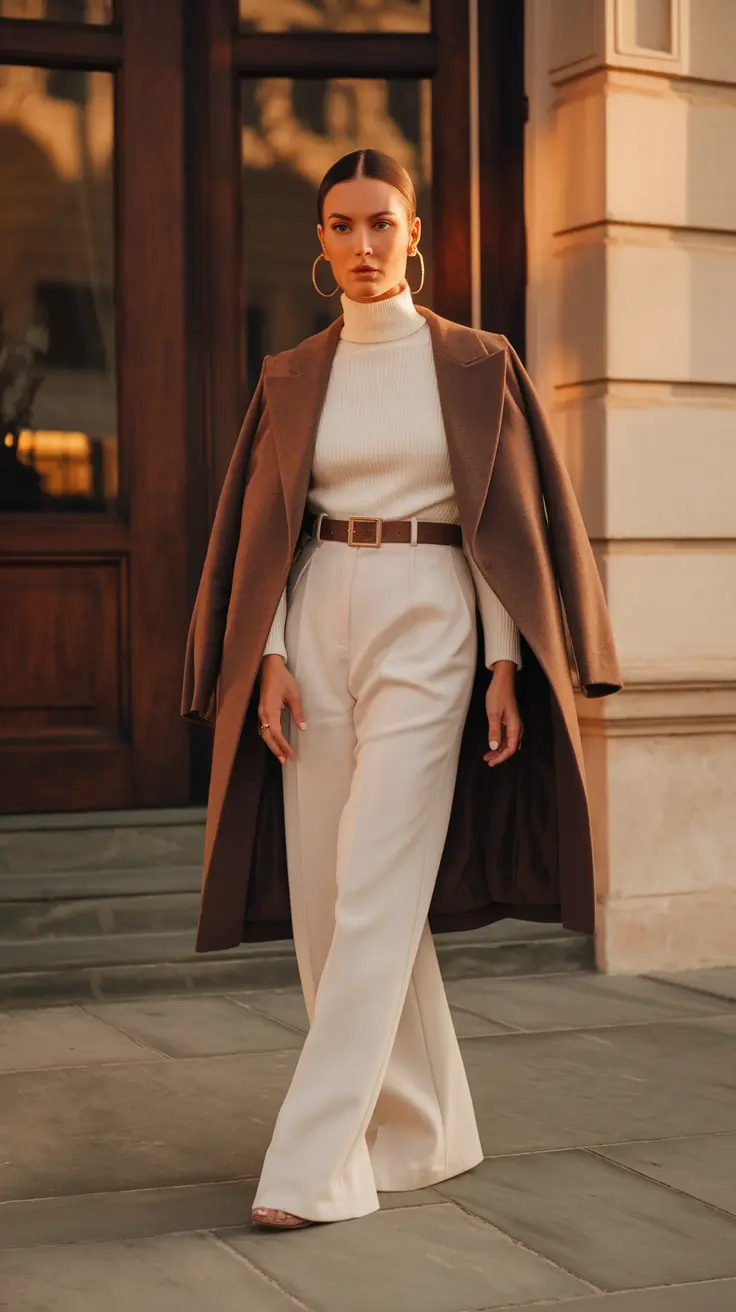Chic Midsize outfits to Try This Fall 2025+Monochrome Elegance in Warm Latte Tones