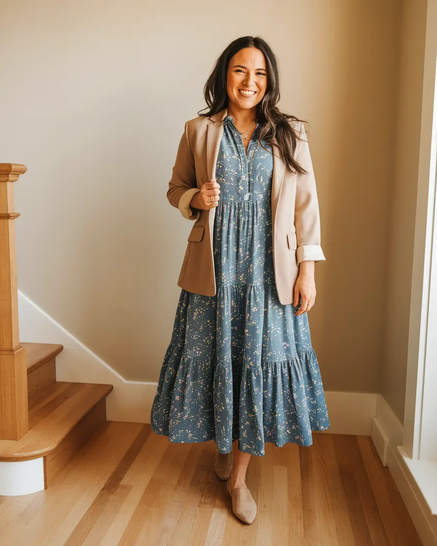 Chic Midsize outfits to Try This Fall 2025+Soft Florals, Structured Blazer Charm