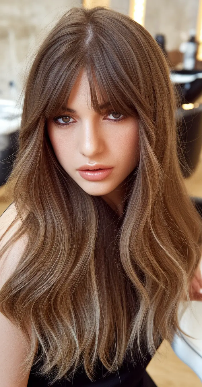 Cozy Autumn Haircuts for 2025 Long Brunette Waves With Curtain Bangs