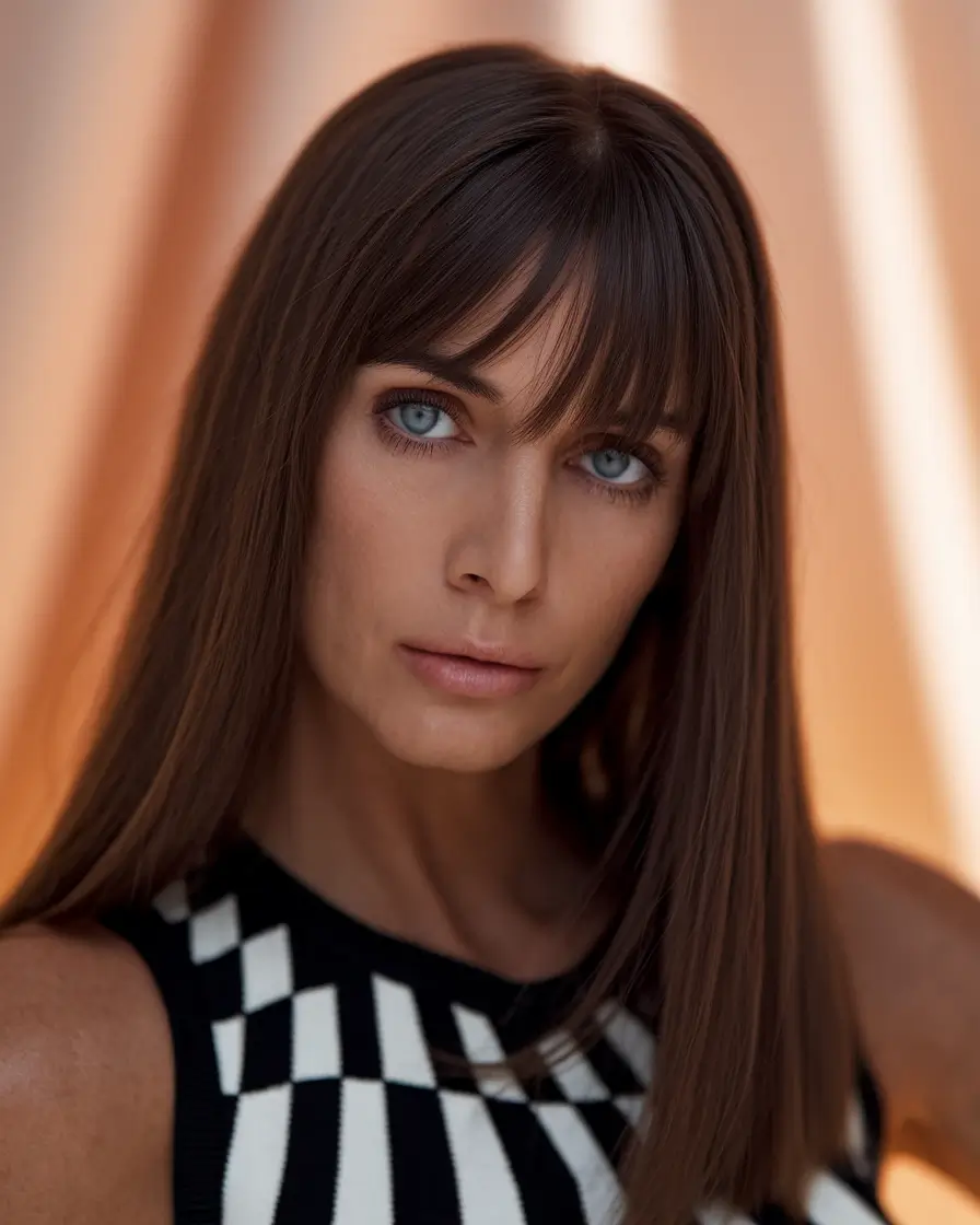 Cozy Autumn Haircuts for 2025 Elegant Long Brunette With Straight Bangs