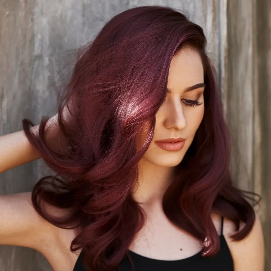 Cozy Autumn Haircuts for 2025 Deep Burgundy Wavy Layers