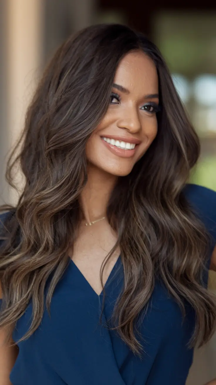 fall brown hair color brunettes Layered Espresso with Soft Highlight Haze