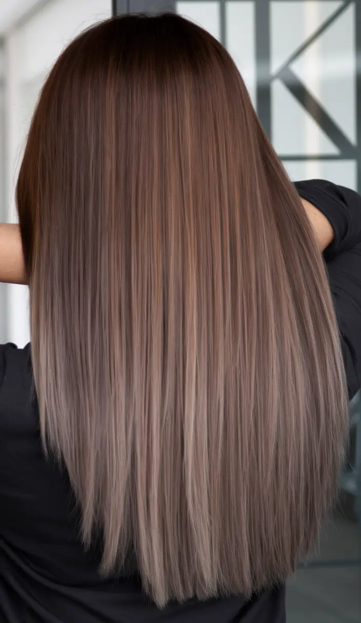 fall brown hair color balayage Chestnut Smoke with Ash Brown Ends