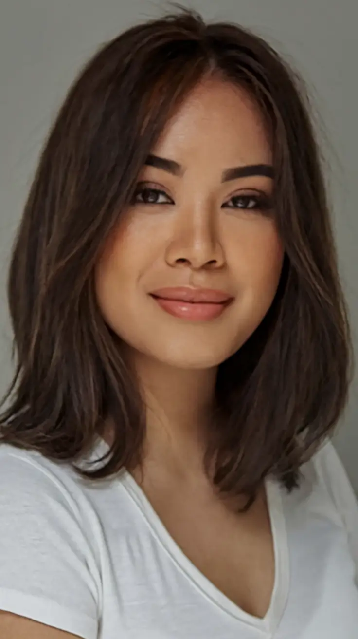 fall brown hair color no highlights Casual Shoulder-Grazing Brown