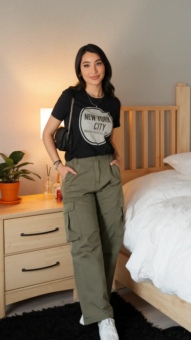 fall outfits for school sweatpants Graphic Tee Meets Chill Cargo Cool