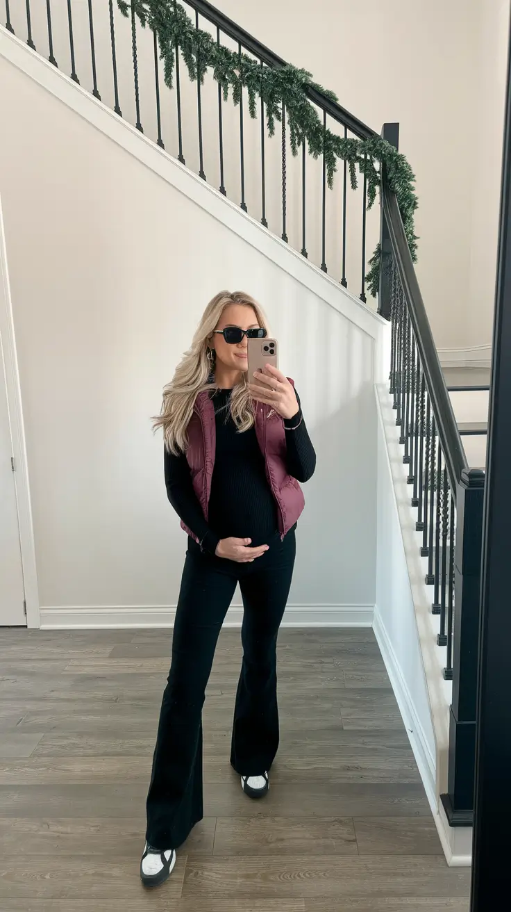 Cute Fall outfits for Pregnancy 2025 Sporty Vibes with a Pop of Berry