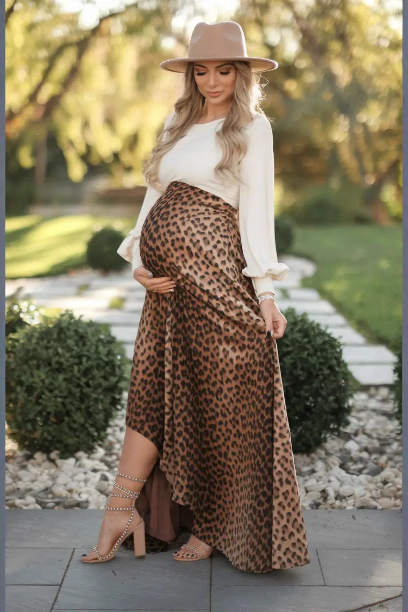 Cute Fall outfits for Pregnancy 2025 Leopard Luxe with a Western Wink