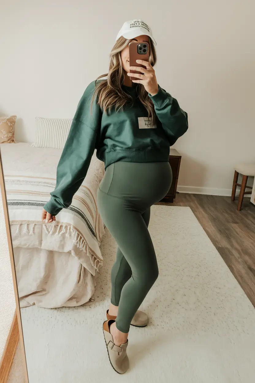 Cute Fall outfits for Pregnancy 2025 Chill-Day Chic in Sporty Green