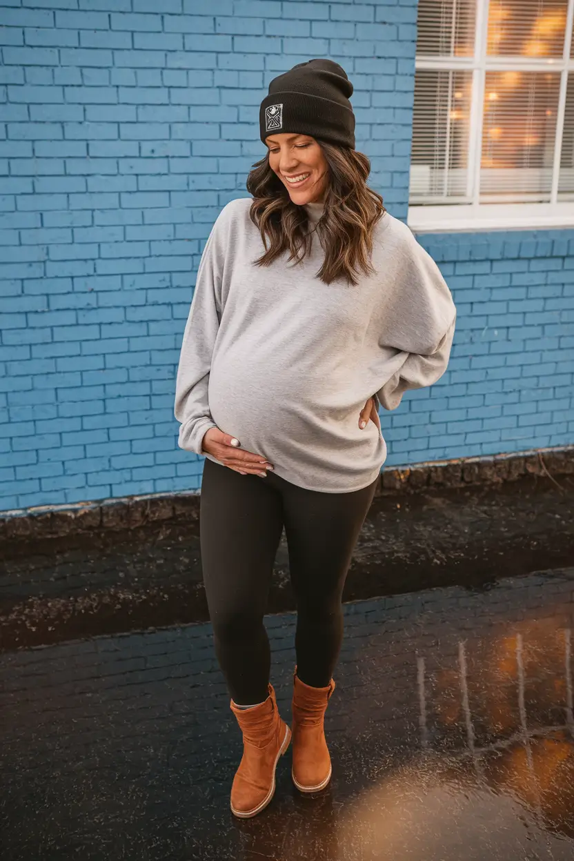 Cute Fall outfits for Pregnancy 2025 Rainy-Day Athleisure Layers