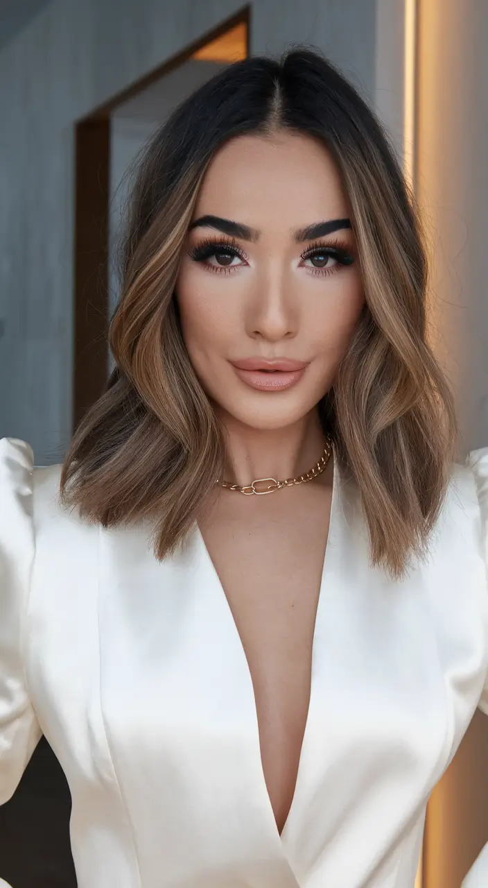 Easy Short Fall Hairstyles 2025 Classic Hollywood Lob with Caramel Balayage