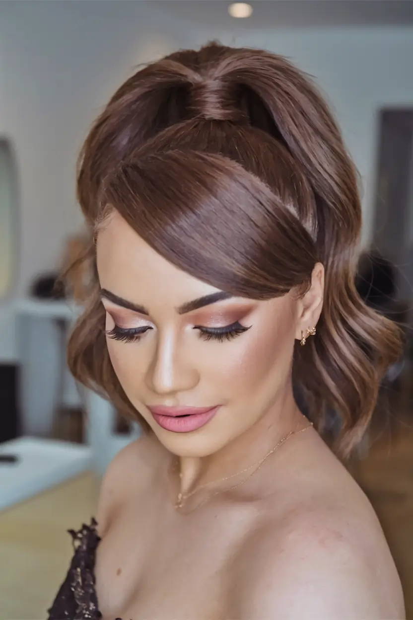 Easy Short Fall Hairstyles 2025 Playful Retro Ponytail with Side Bangs