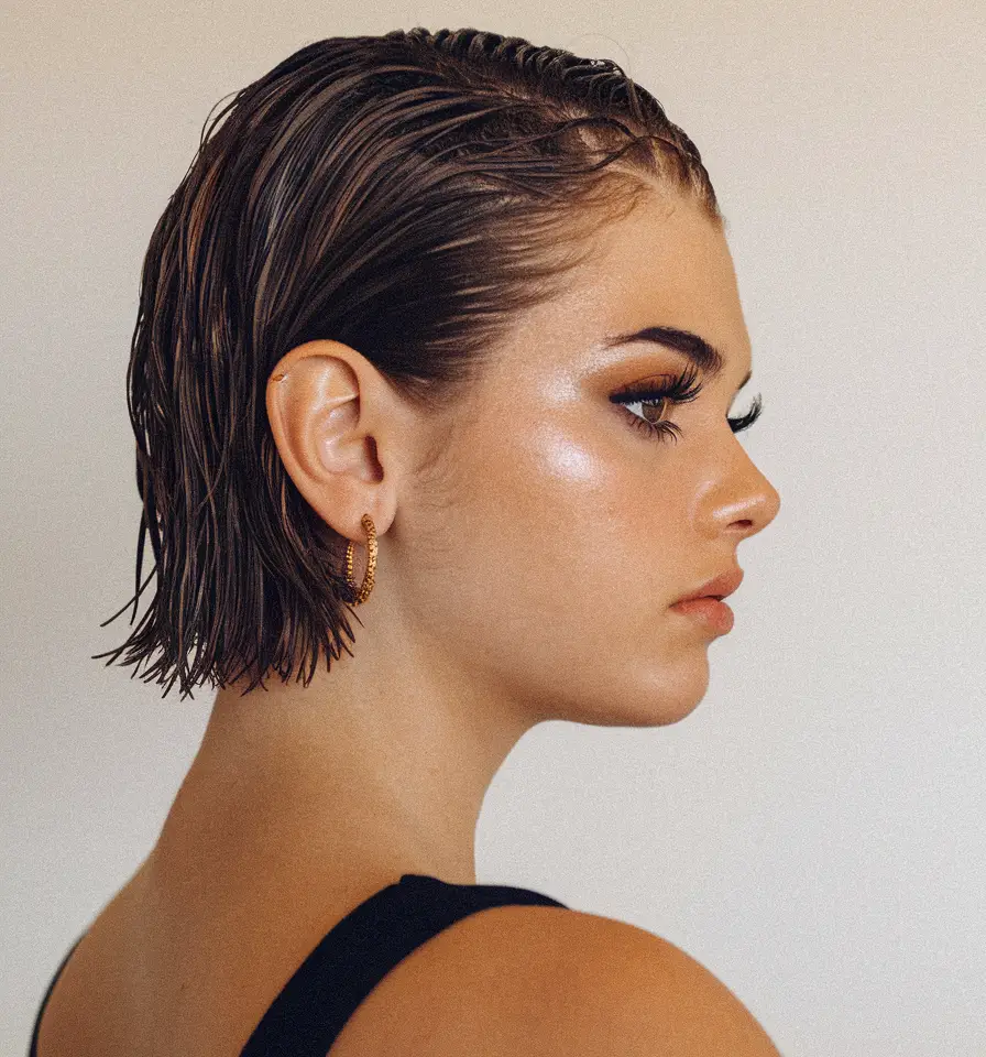 Easy Short Fall Hairstyles 2025 Wet Look Bob with High-Shine Finish