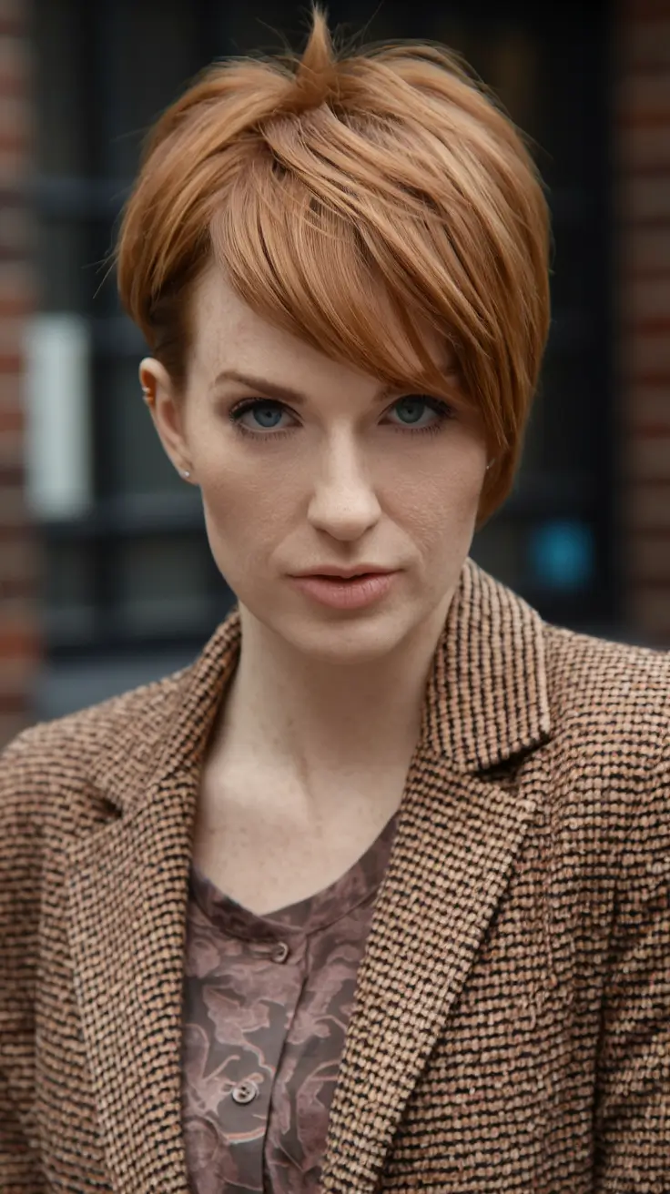 Easy Short Fall Hairstyles 2025 Coppery Crop with Feathered Bangs